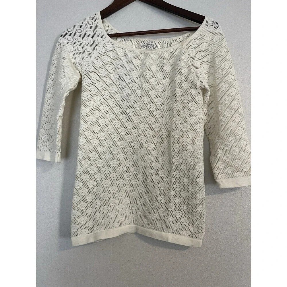 Intimately Free People Top‎ Women’s M L Stretch Eyelet White 3/4 Sleeve Nylon